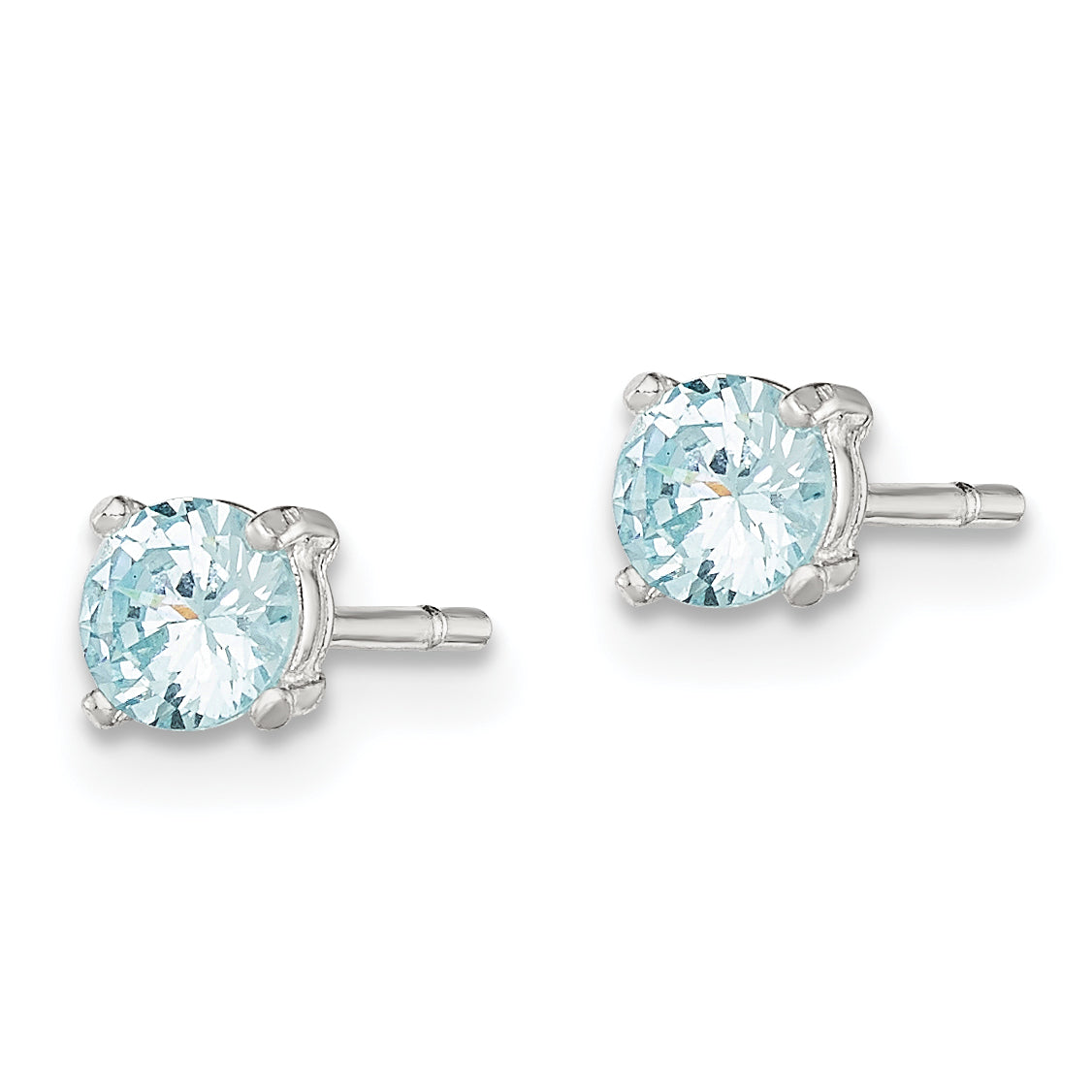 Sterling Silver Polished 4mm Round Light Blue CZ Stud Earrings Secondary image