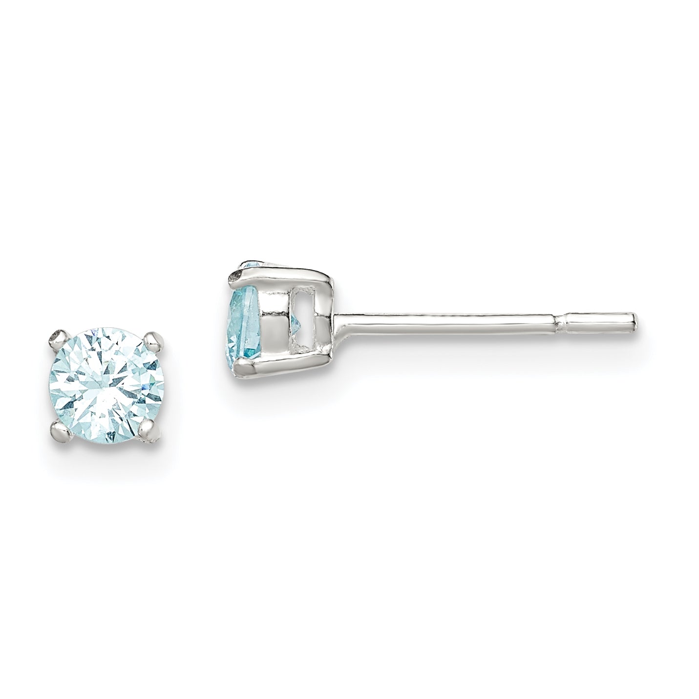 Sterling Silver Polished 4mm Round Light Blue CZ Stud Earrings Main image
