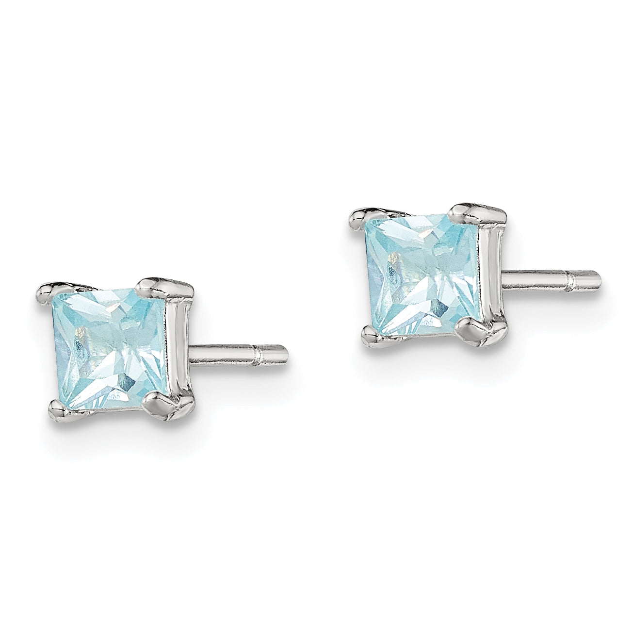 Sterling Silver Polished 4mm Square Light Blue CZ Stud Earrings Secondary image