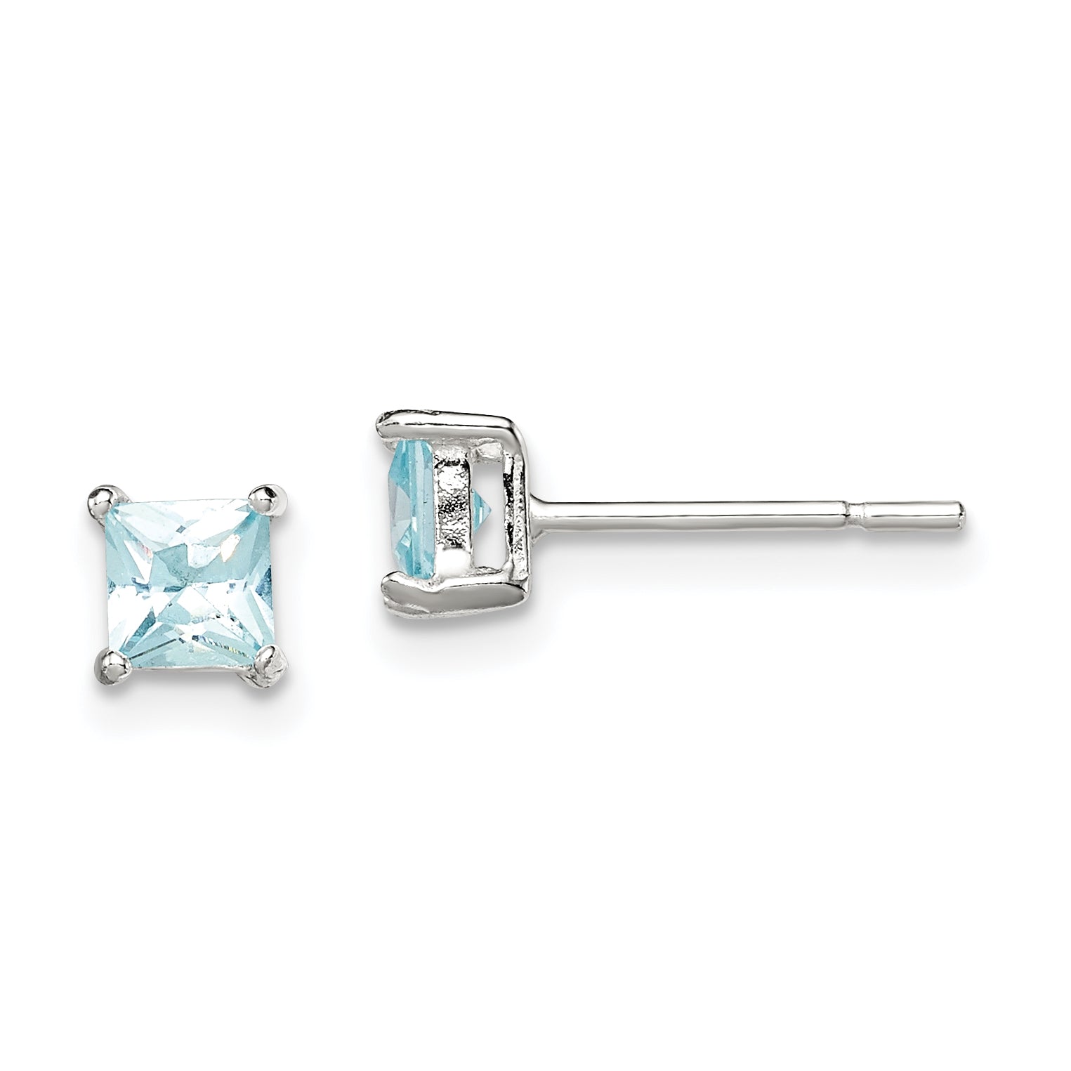 Sterling Silver Polished 4mm Square Light Blue CZ Stud Earrings Main image