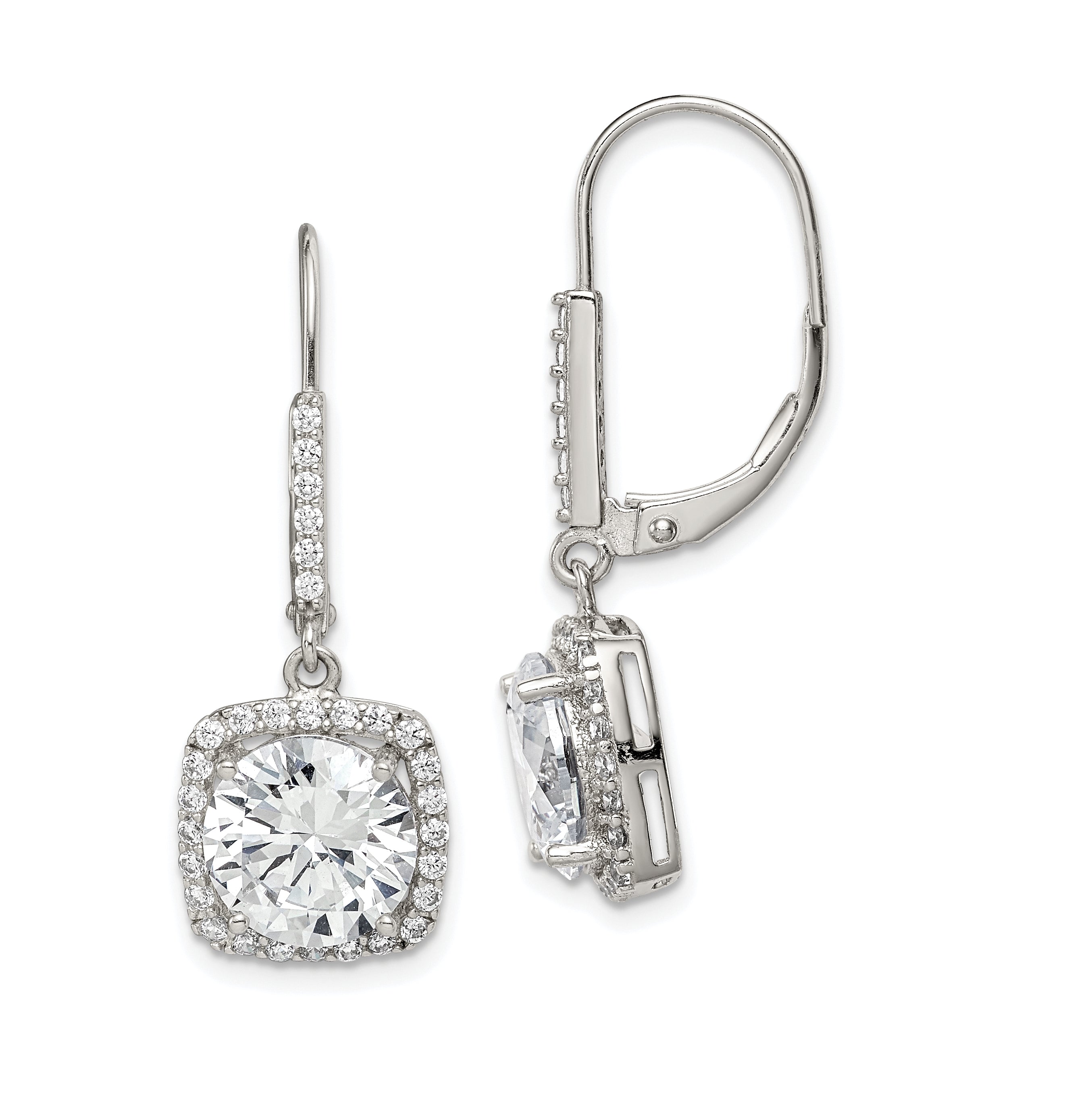 Sterling Silver Rhodium-plated Polished CZ Dangle Earrings