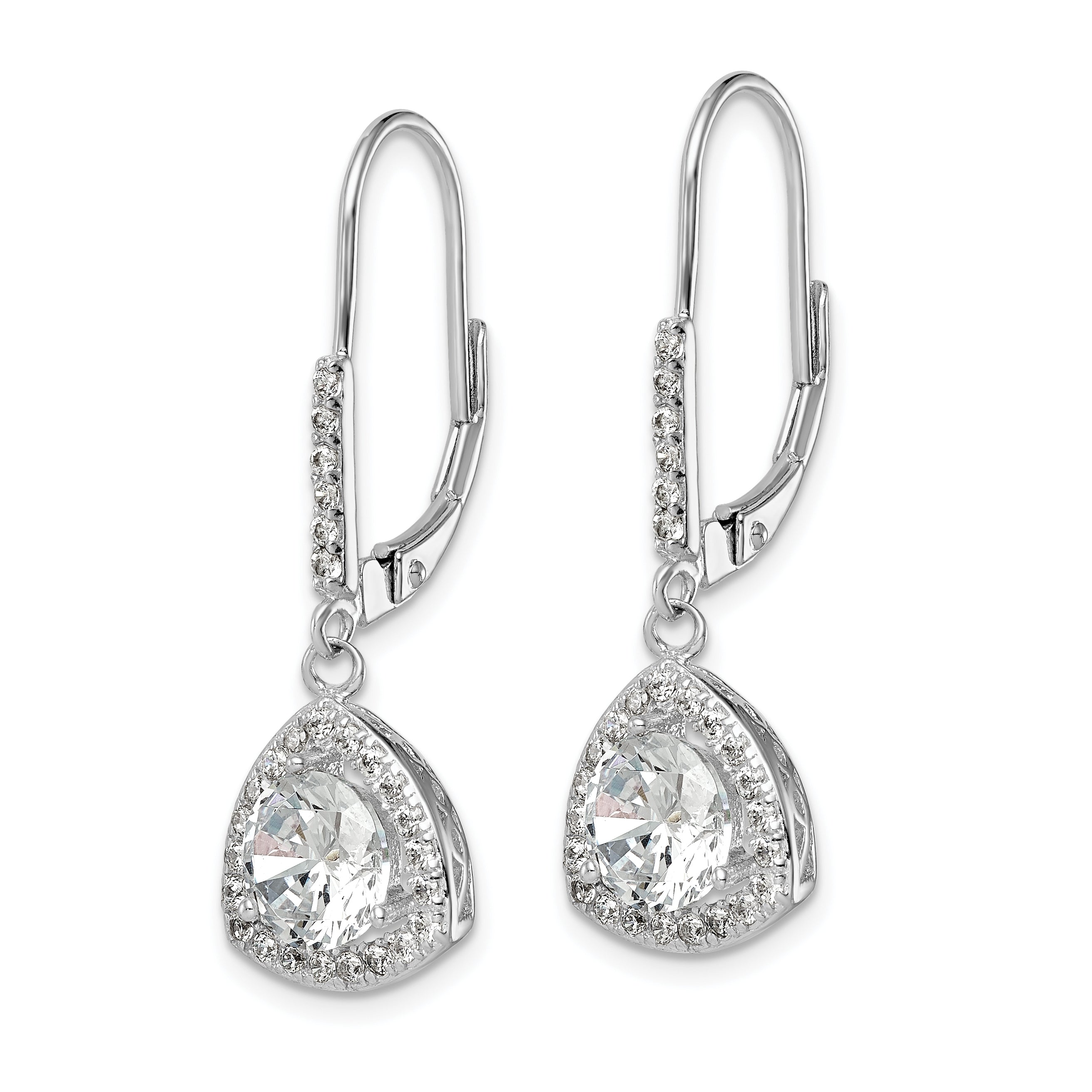 Sterling Silver Rhodium-plated Polished CZ Leverback Earrings Secondary image