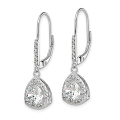 Sterling Silver Rhodium-plated Polished CZ Leverback Earrings