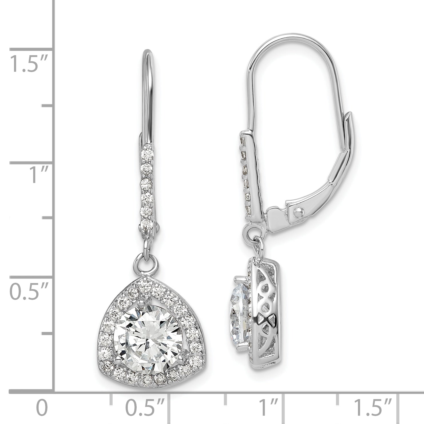 Sterling Silver Rhodium-plated Polished CZ Leverback Earrings