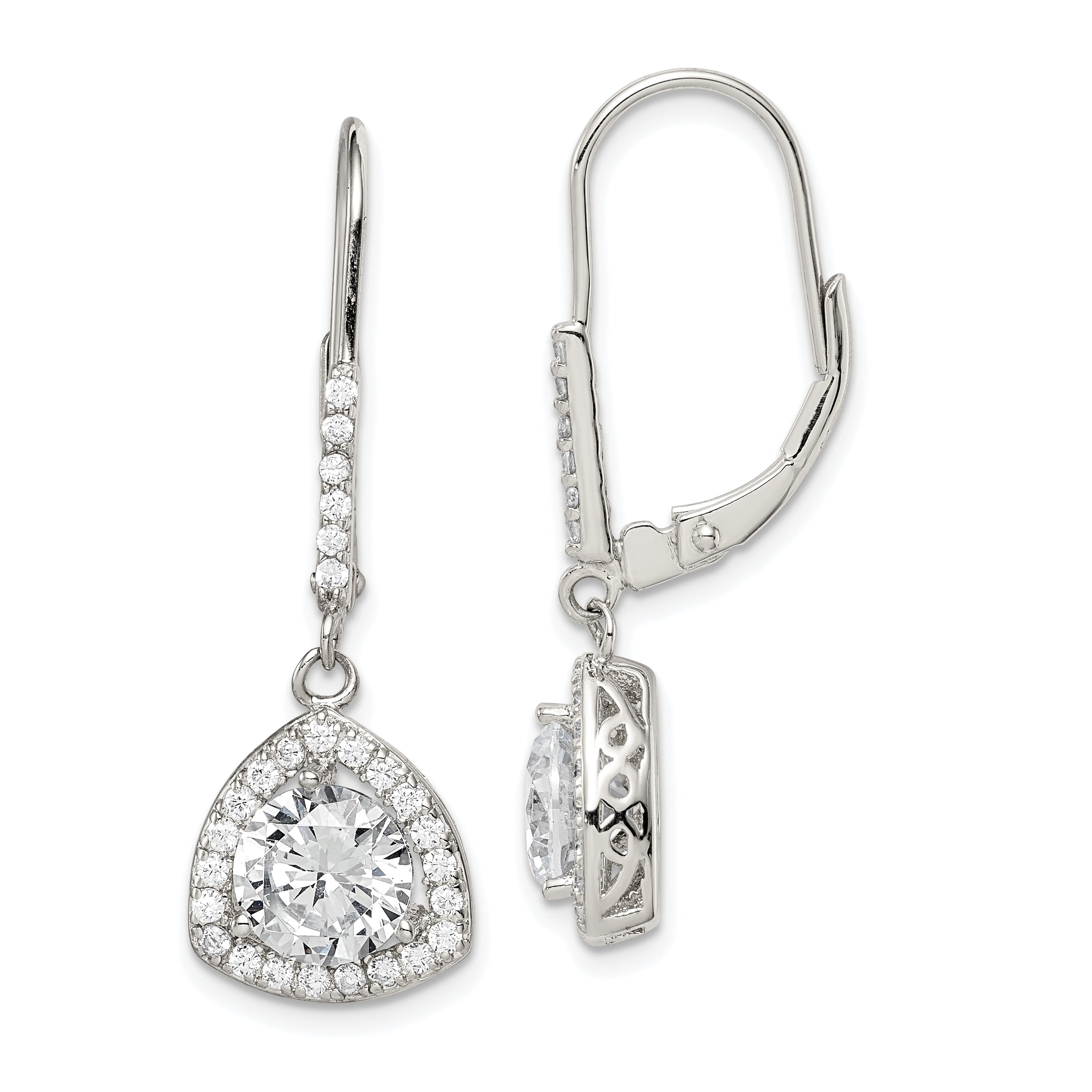 Sterling Silver Rhodium-plated Polished CZ Leverback Earrings