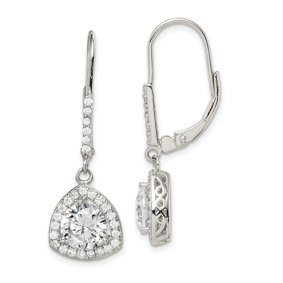 Sterling Silver Rhodium-plated Polished CZ Leverback Earrings