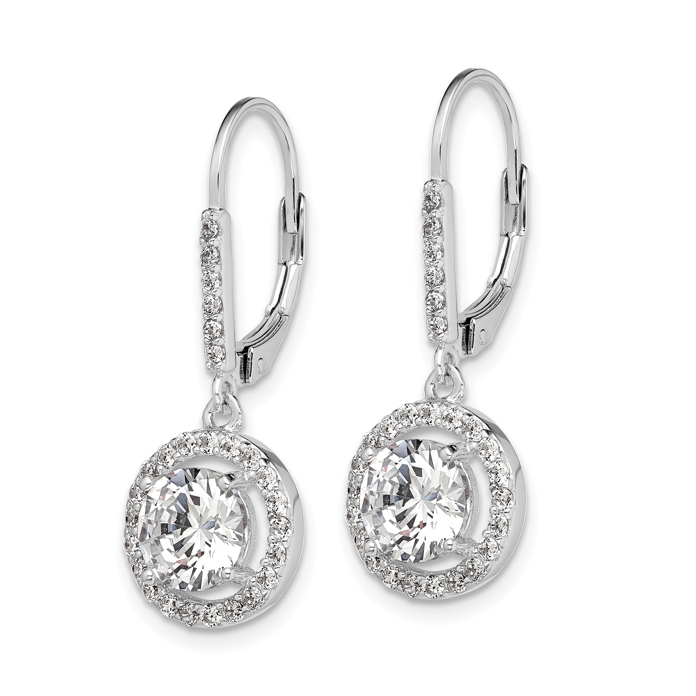 Sterling Silver Rhodium-plated Polished Leverback CZ Earrings