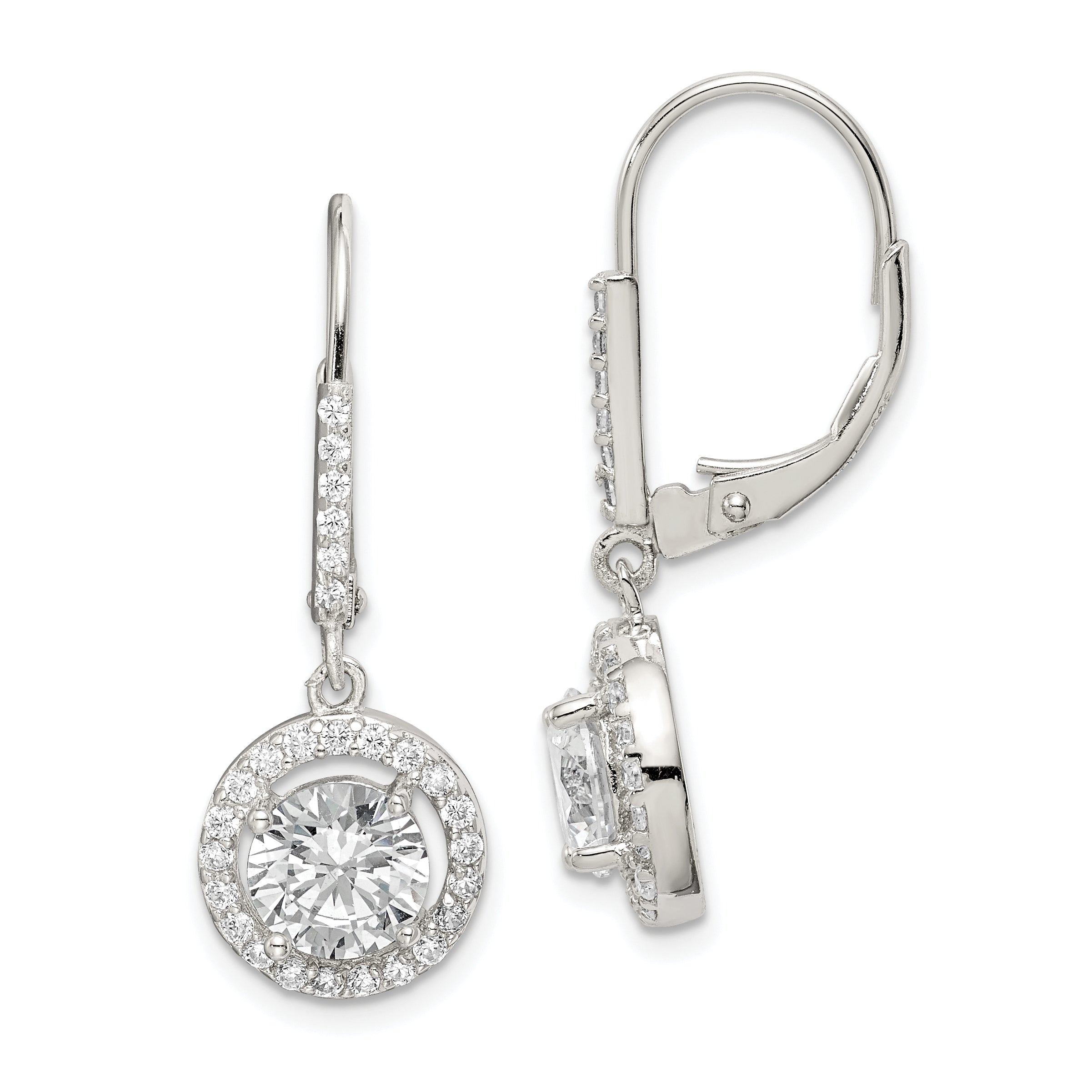 Sterling Silver Rhodium-plated Polished Leverback CZ Earrings Main image