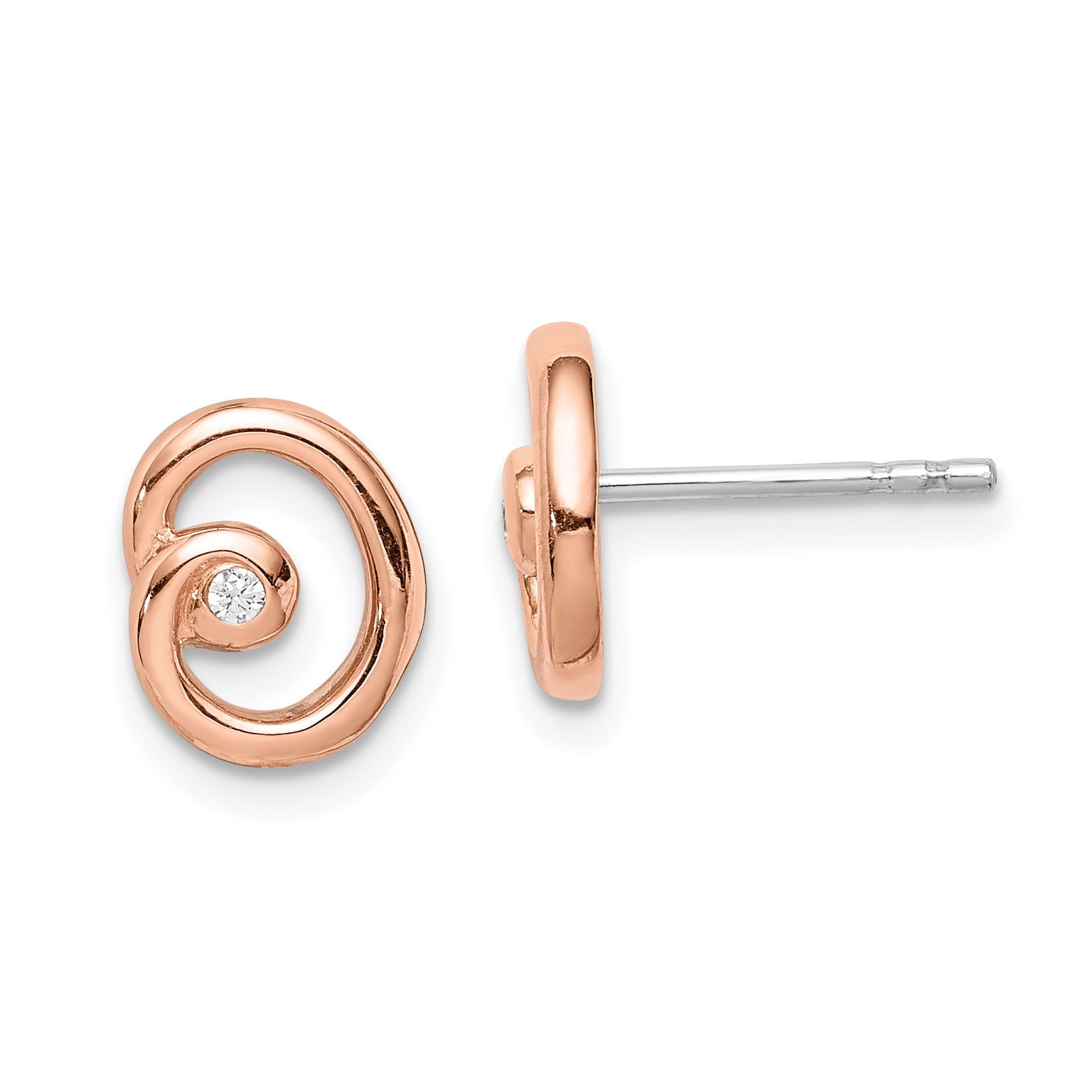 Sterling Silver Rhodium/Rose Gold-plated Polished CZ Swirl Post Earrings Main image