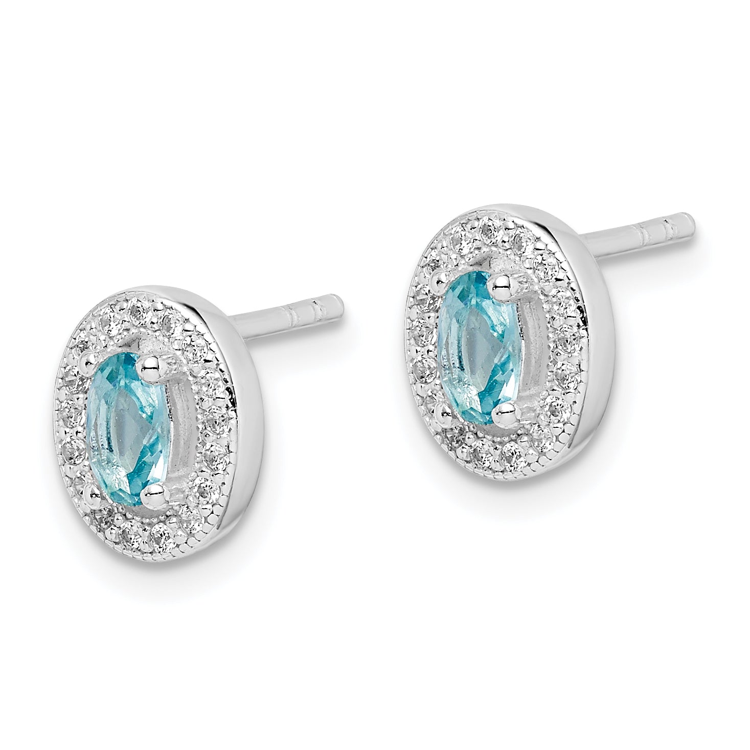 Sterling Silver Rhod-plated w/ Light Blue and White CZ Oval Earrings Secondary image