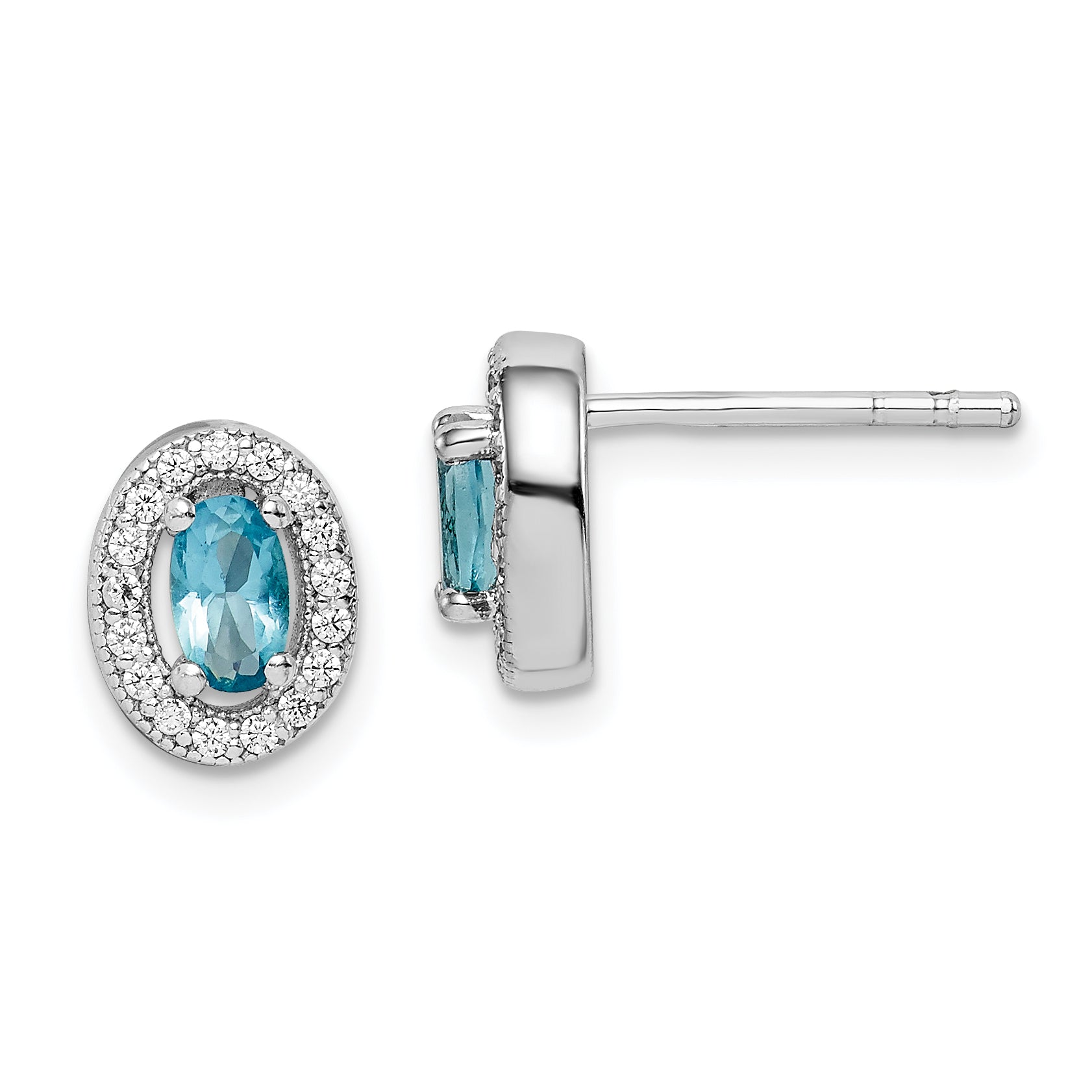 Sterling Silver Rhod-plated w/ Light Blue and White CZ Oval Earrings Main image