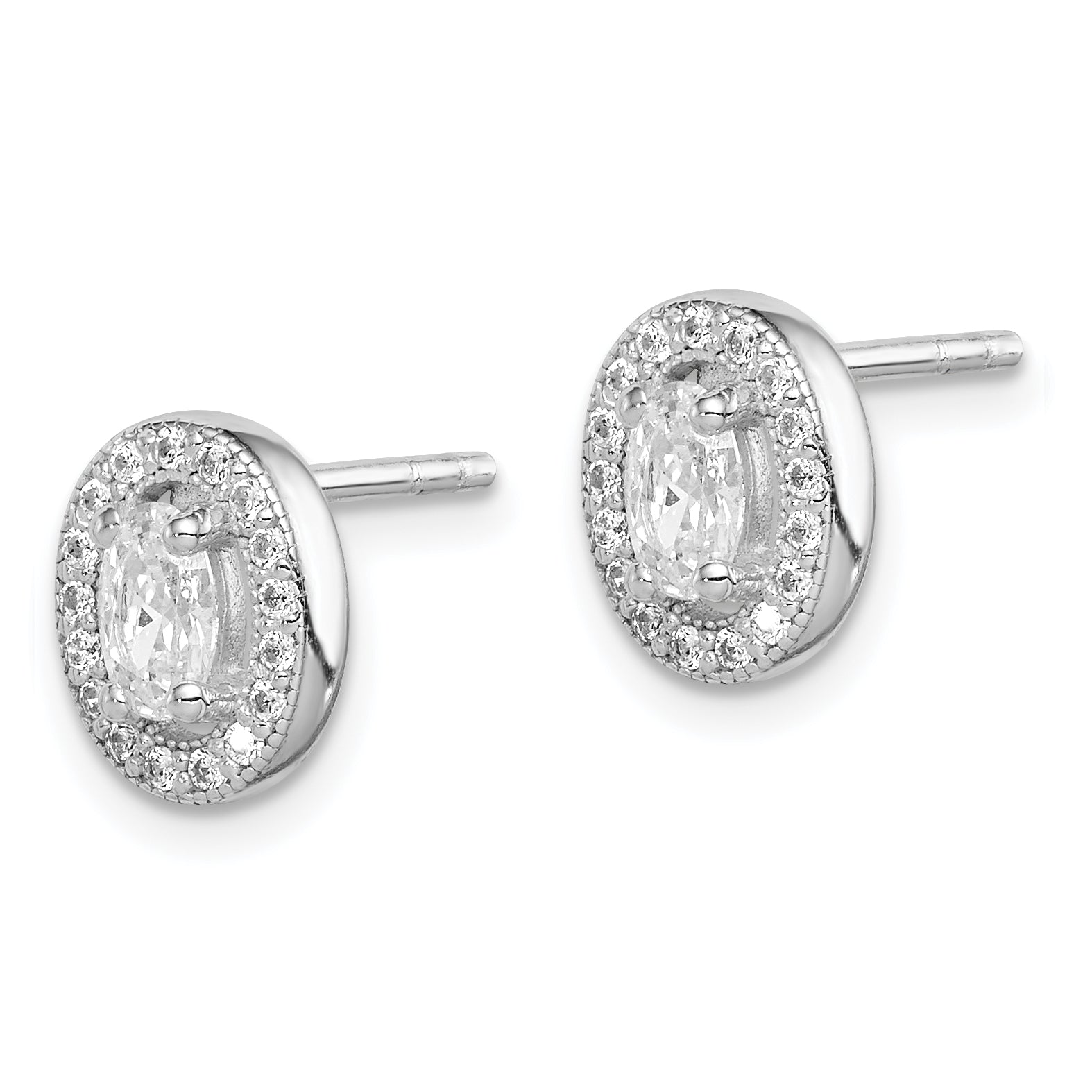 Sterling Silver Rhodium-plated w/ CZ Oval Stud Earrings Secondary image