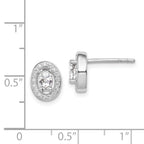 Sterling Silver Rhodium-plated w/ CZ Oval Stud Earrings