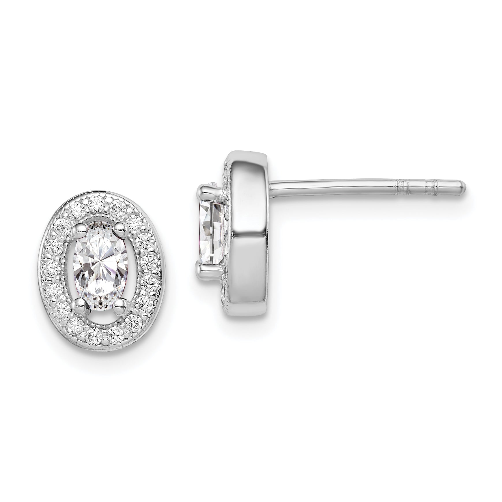 Sterling Silver Rhodium-plated w/ CZ Oval Stud Earrings Main image