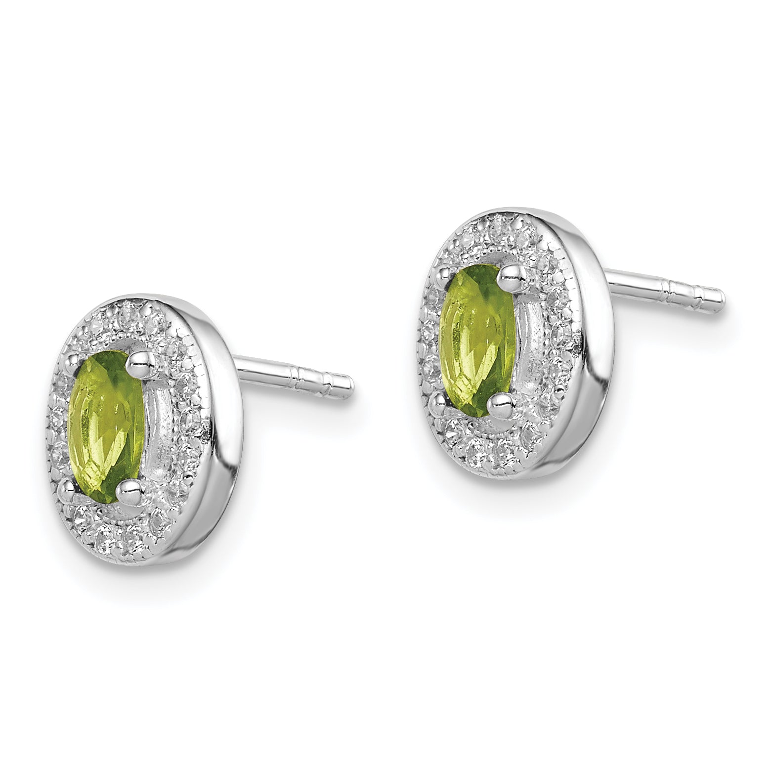 Sterling Silver Rhod-plated Light Green and White CZ Oval Stud Earrings Secondary image