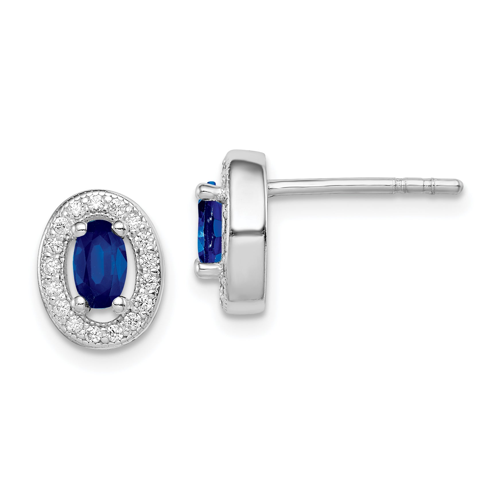 Sterling Silver Rhod-plated Blue and White CZ Oval Stud Earrings Main image