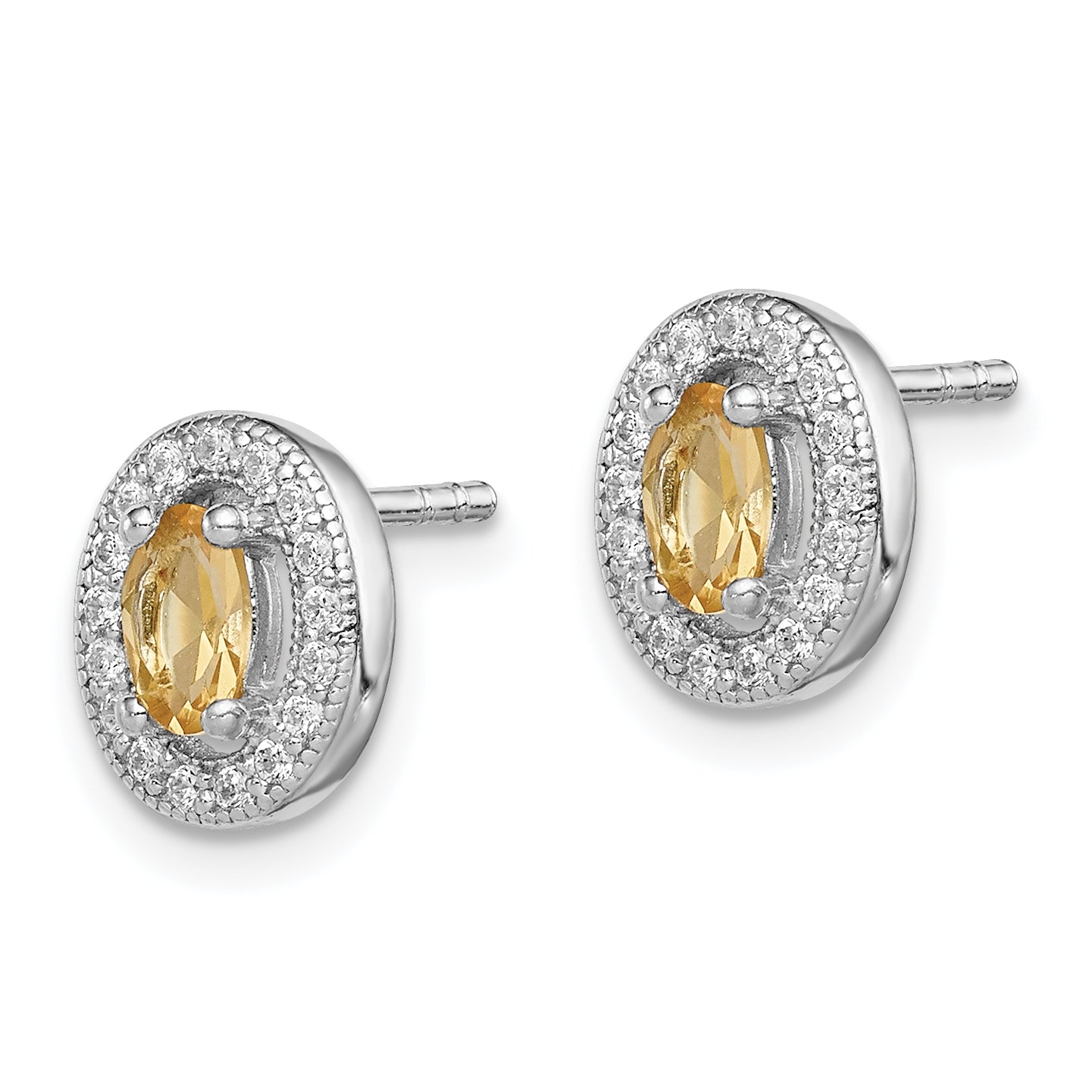 Sterling Silver Rhod-plated Yellow and White CZ Oval Stud Earrings Secondary image