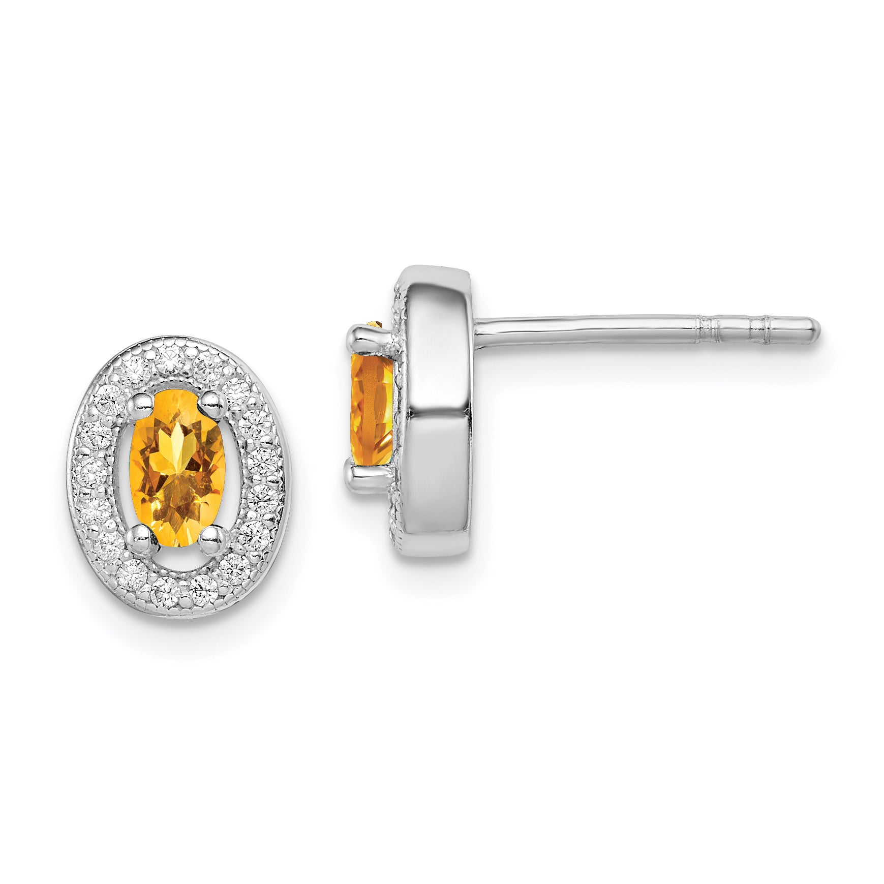 Sterling Silver Rhod-plated Yellow and White CZ Oval Stud Earrings Main image