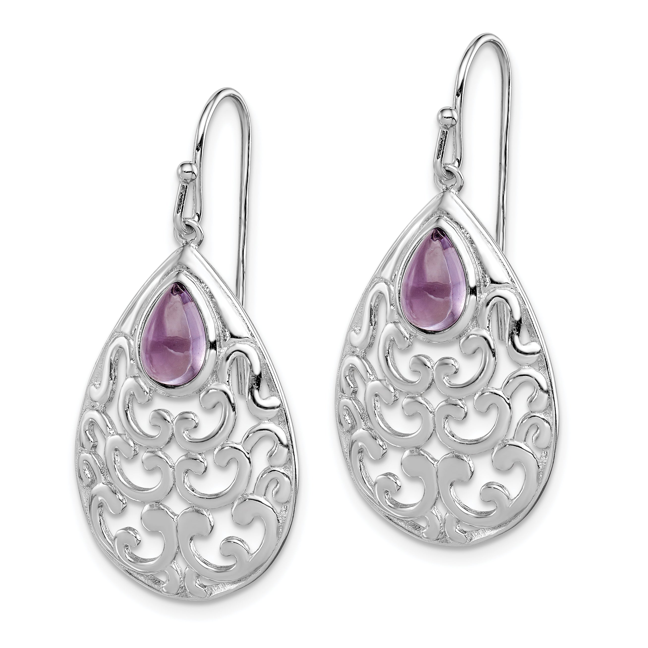 Sterling Silver Rhodium-plated Amethyst Teardrop Shepherd Hook Earrings Secondary image