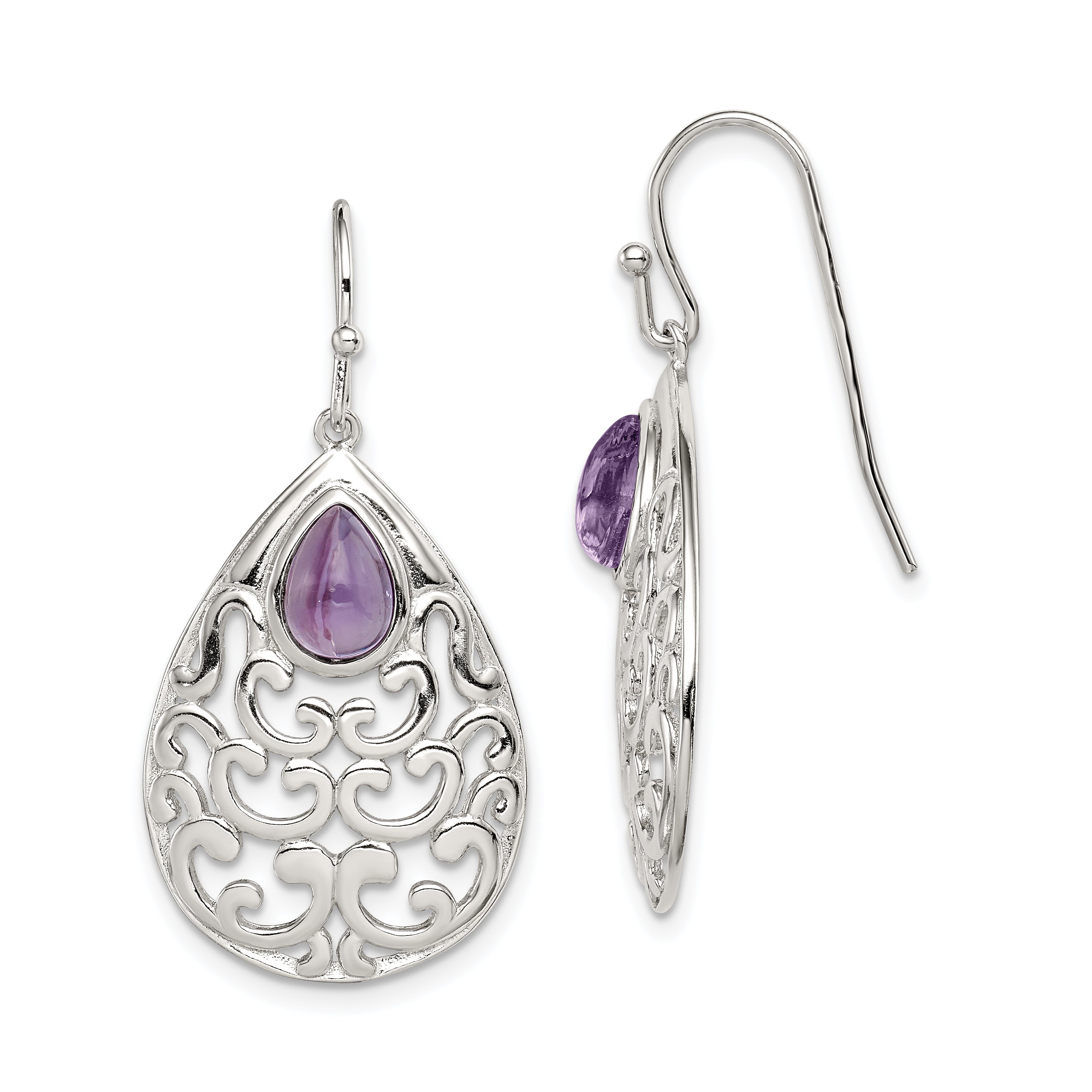 Sterling Silver Rhodium-plated Amethyst Teardrop Shepherd Hook Earrings Main image