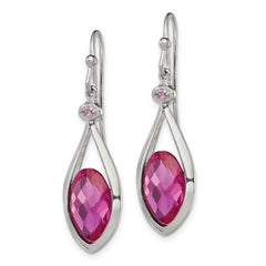 Sterling Silver RH-plated Polished Synthetic Pink Bead Shepherd Hook Earri