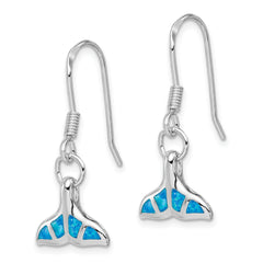 Sterling Silver Rhod Created Opal Dolphin Tail Dangle Earrings