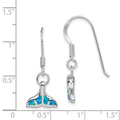 Sterling Silver Rhod Created Opal Dolphin Tail Dangle Earrings