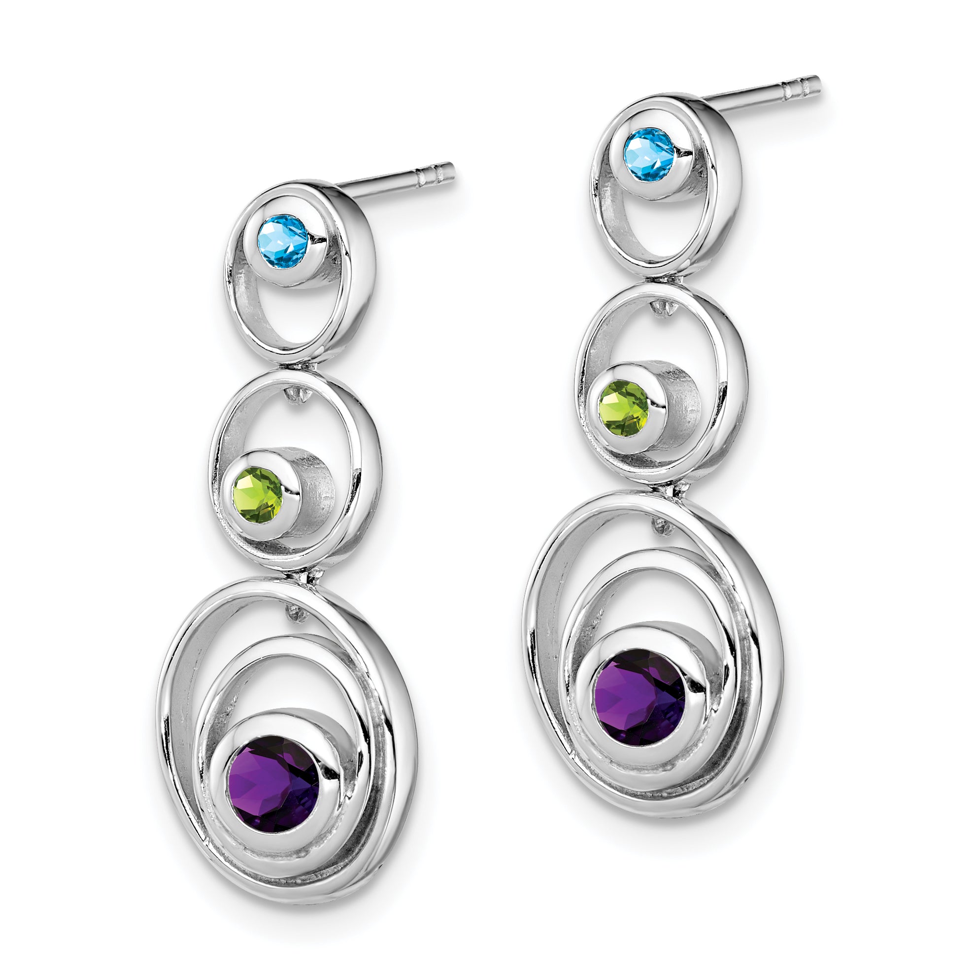 Sterling Silver Rhodium-plated Peridot Blue Topaz and Amethyst Earrings Secondary image