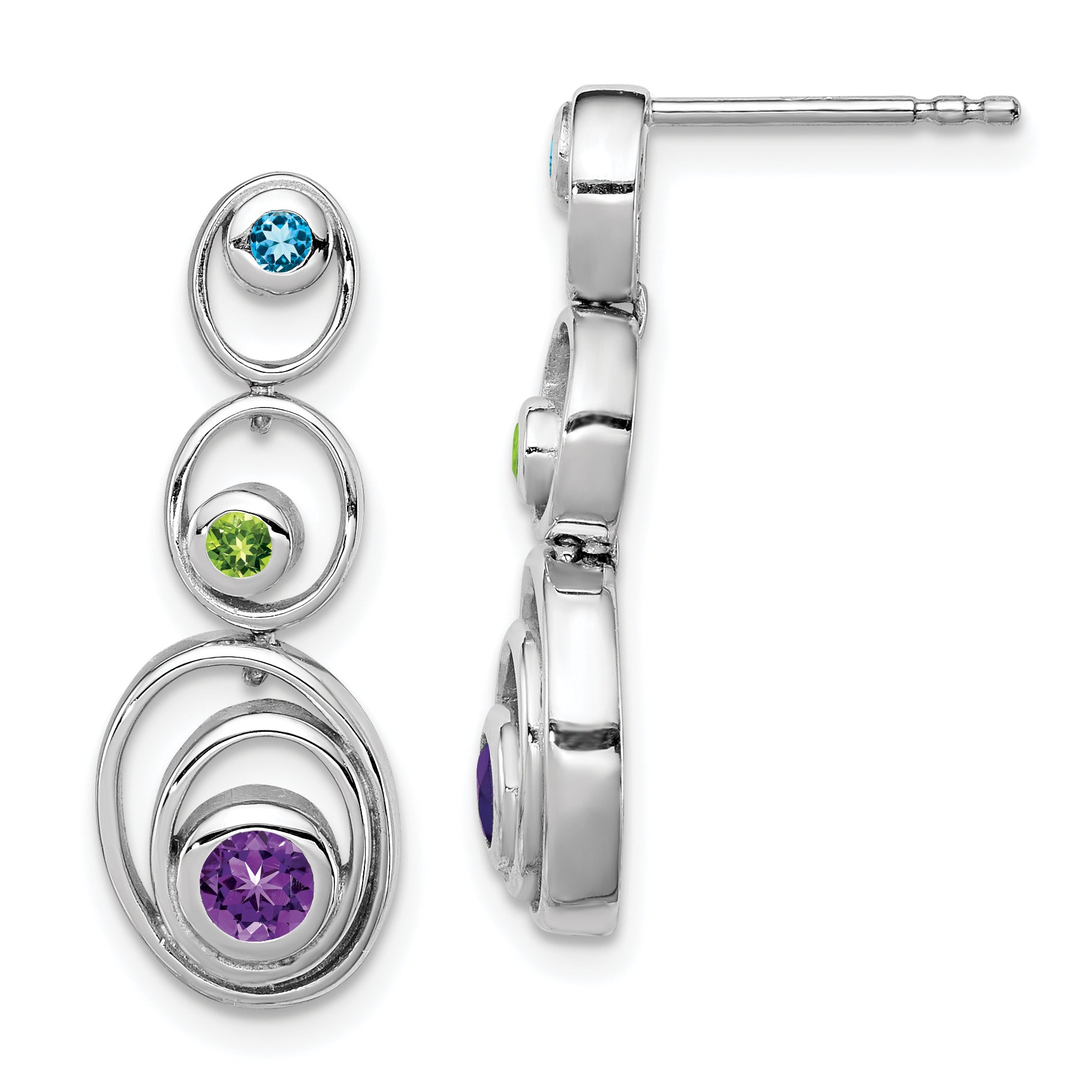 Sterling Silver Rhodium-plated Peridot Blue Topaz and Amethyst Earrings Main image