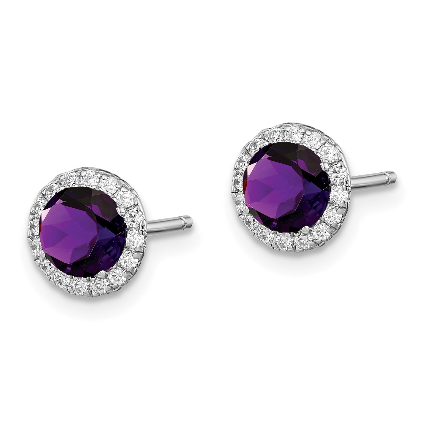 Sterling Silver Rhodium-plated Amethyst and CZ Post Earrings Secondary image