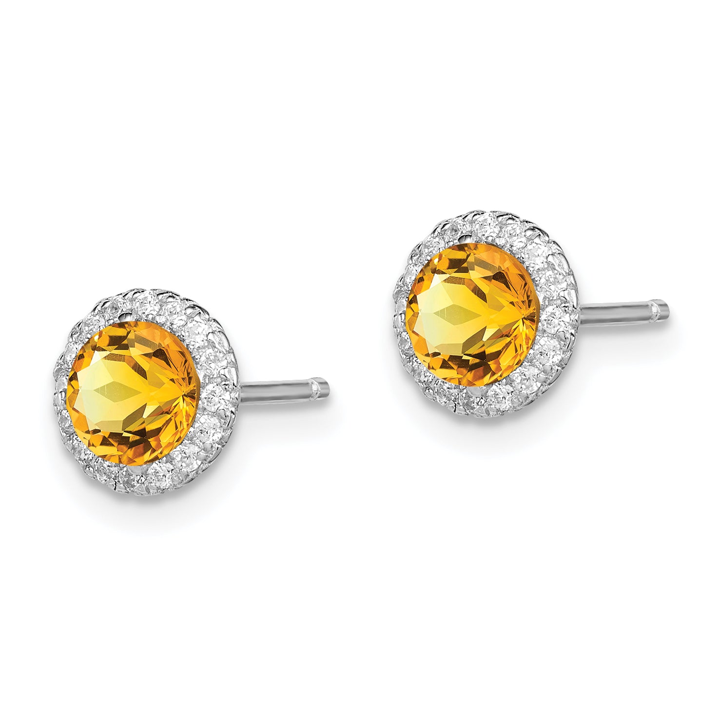 Sterling Silver Rhodium-plated Citrine and CZ Post Earrings Secondary image