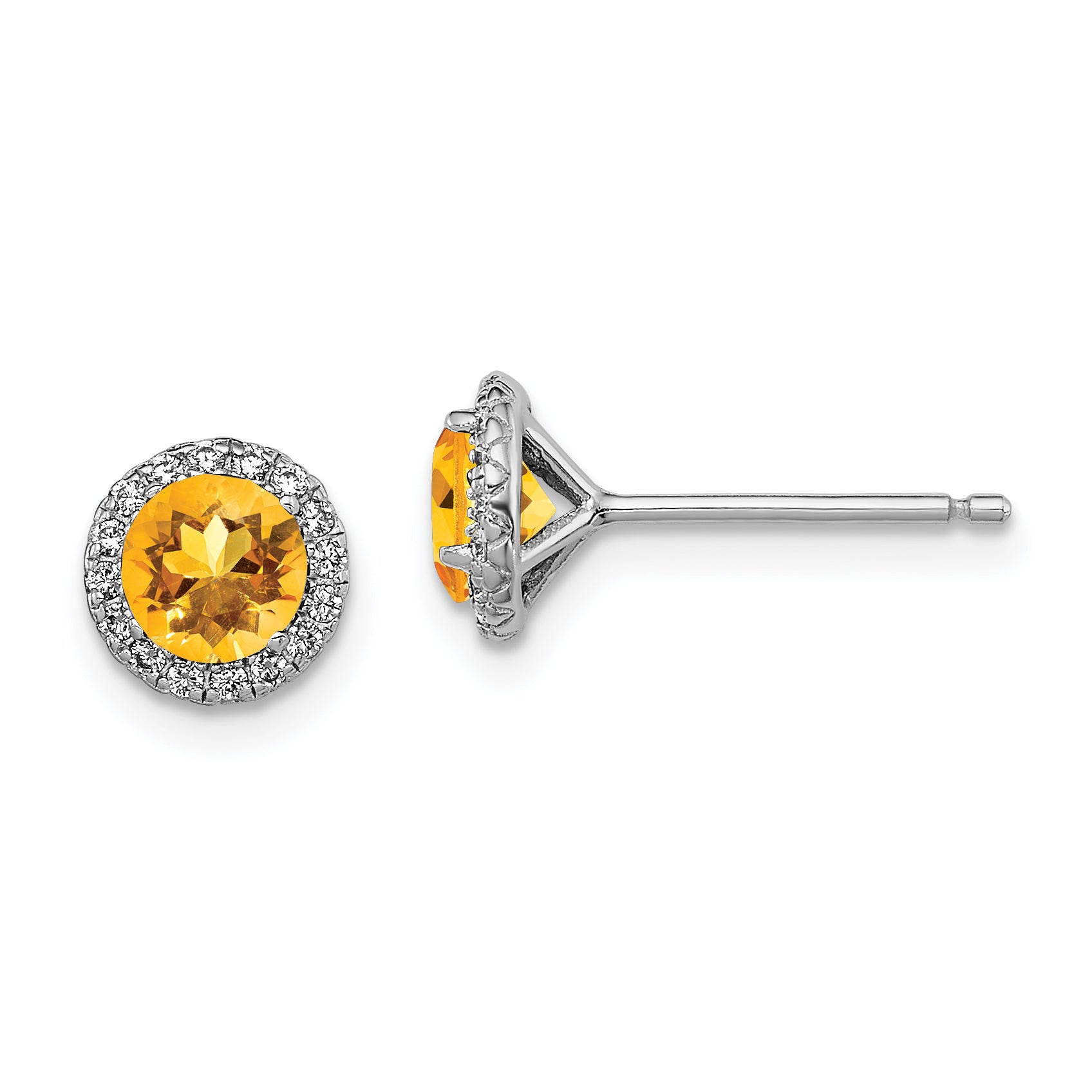 Sterling Silver Rhodium-plated Citrine and CZ Post Earrings Main image