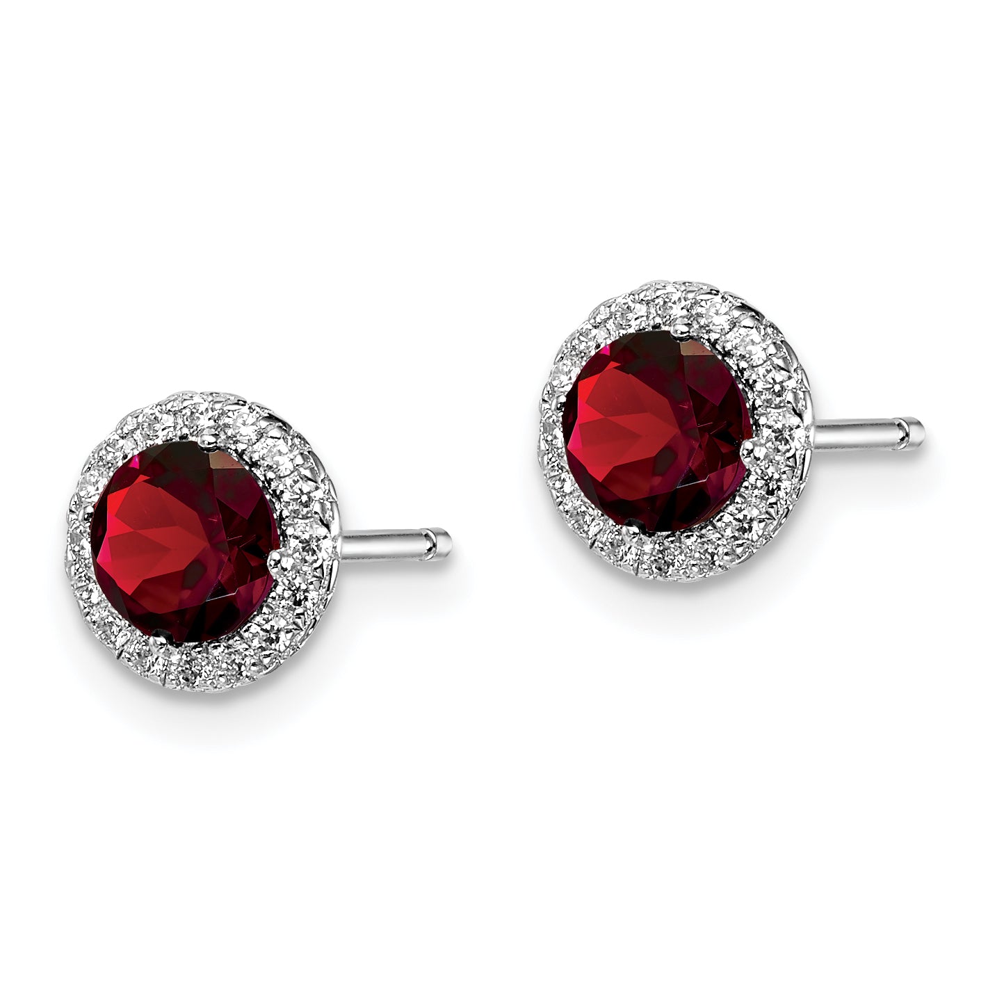 Sterling Silver Rhodium-plated Garnet and CZ Post Earrings Secondary image
