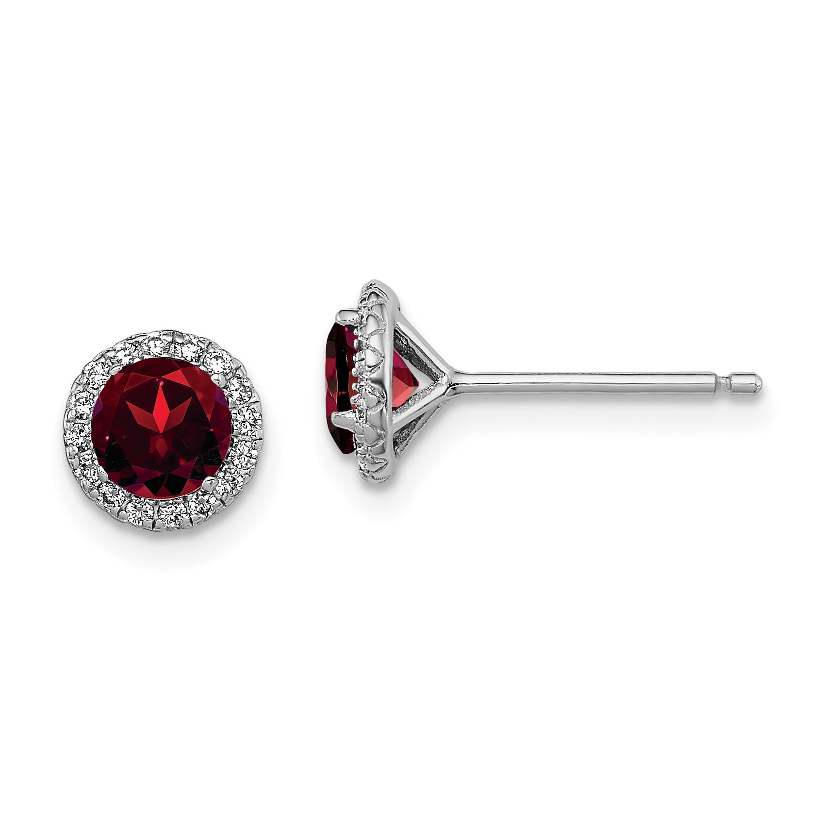 Sterling Silver Rhodium-plated Garnet and CZ Post Earrings Main image