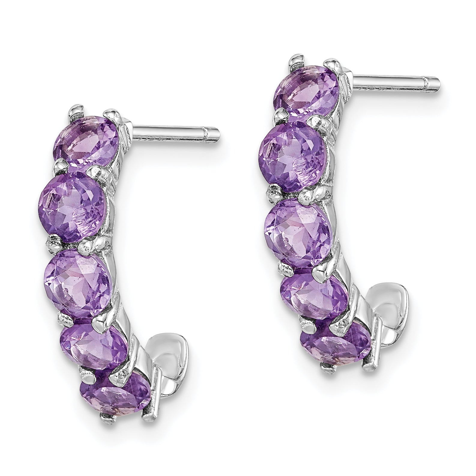 Sterling Silver Rhodium-plated Amethyst J-Hoop Earrings Secondary image