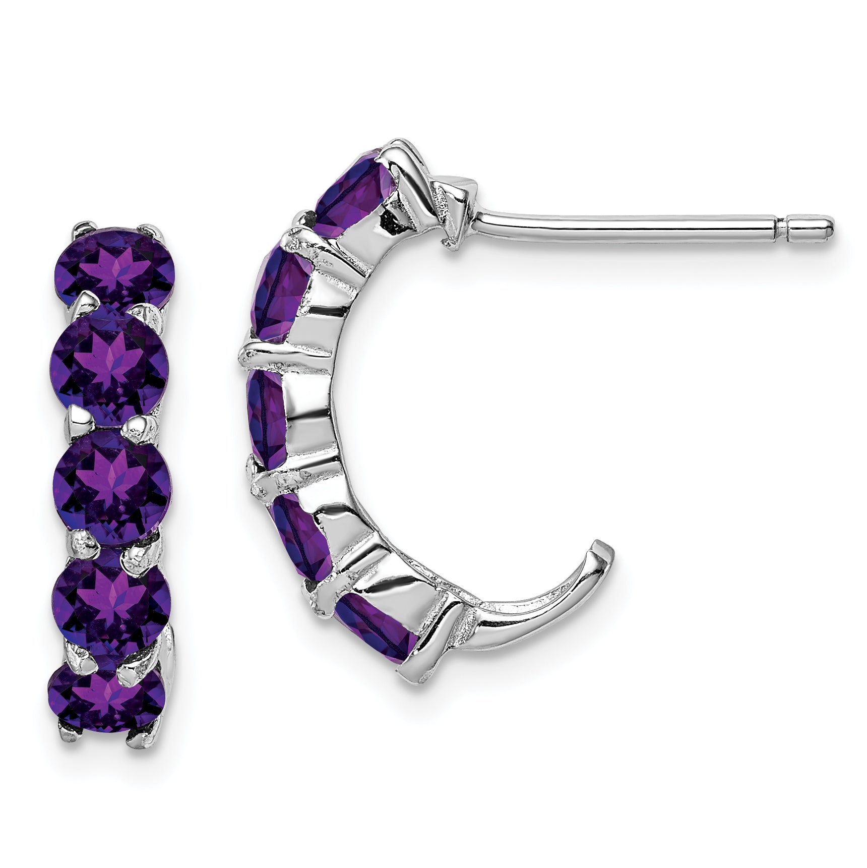 Sterling Silver Rhodium-plated Amethyst J-Hoop Earrings Main image