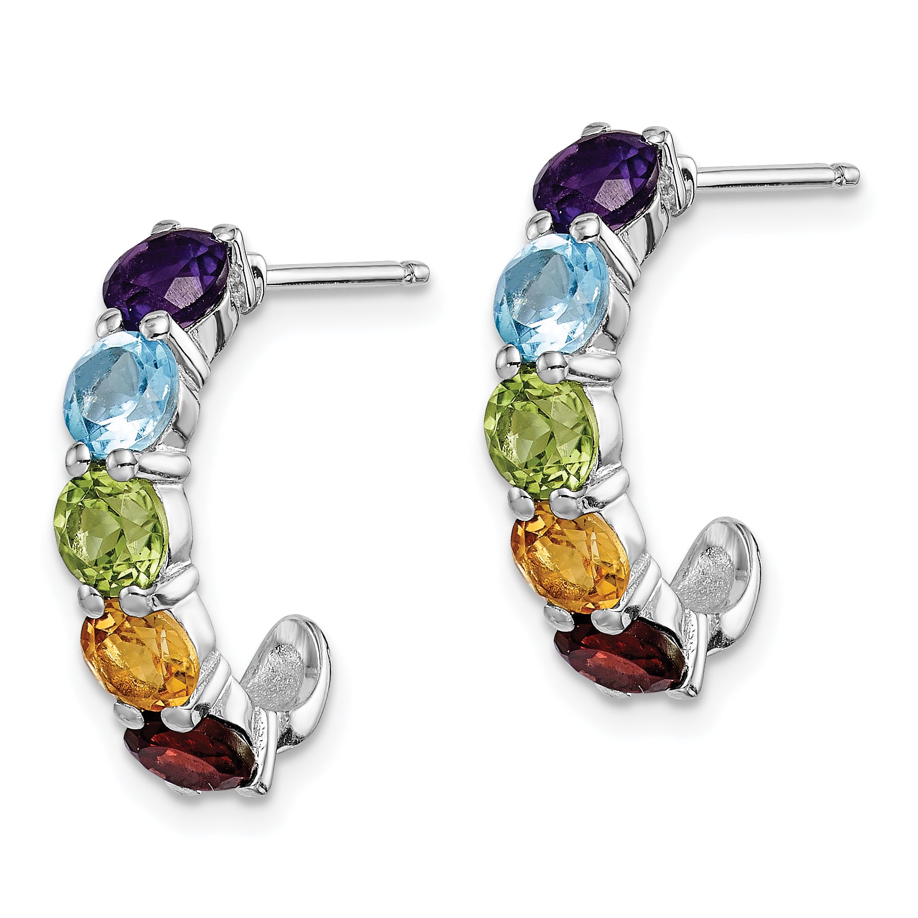 Sterling Silver Rhodium-plated Multi Gemstone J-Hoop Earrings Secondary image