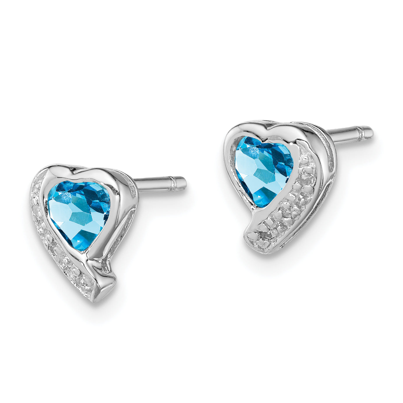 Sterling Silver Rhodium-plated Blue Topaz and Diamond Heart Earrings Secondary image