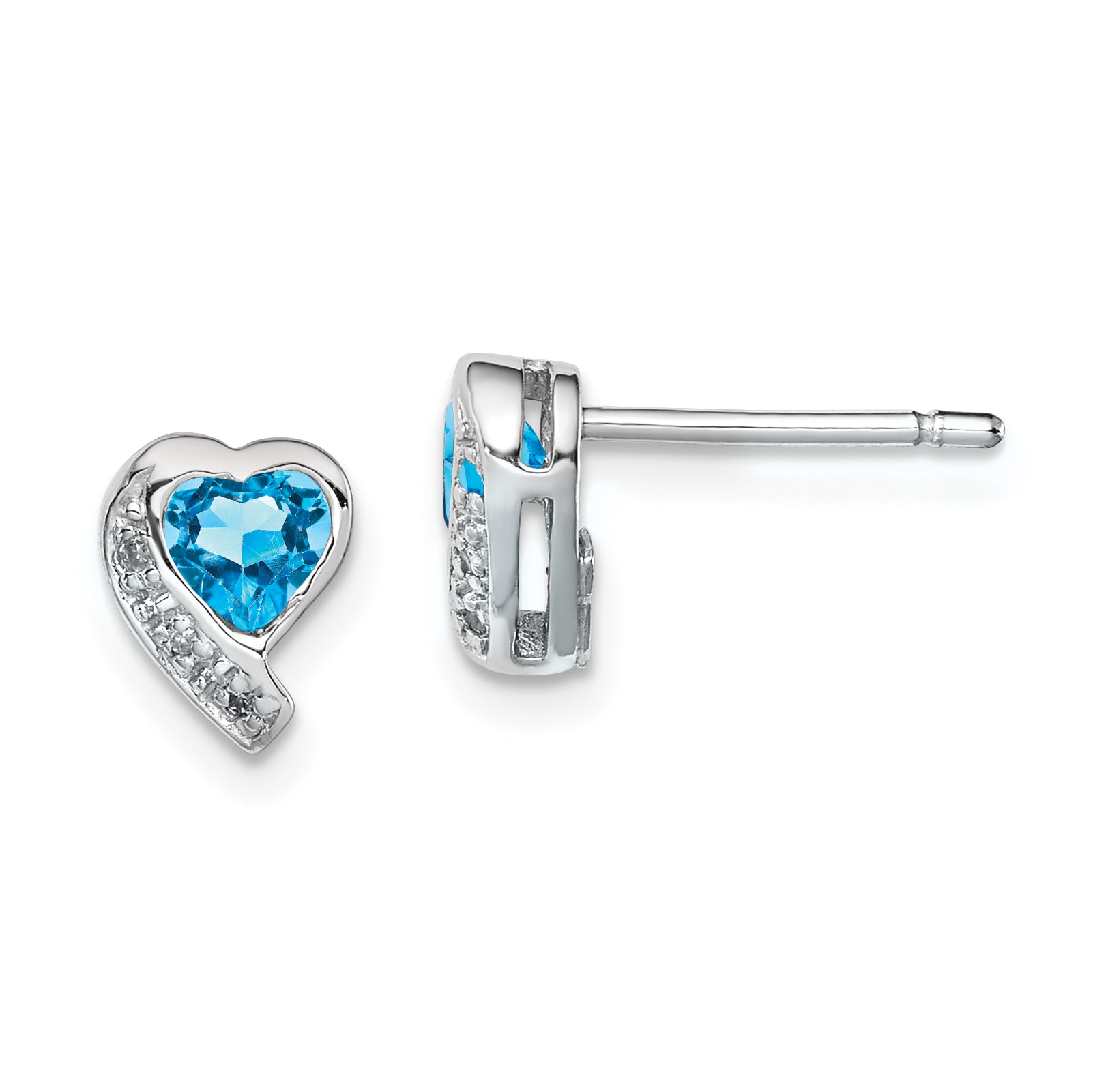 Sterling Silver Rhodium-plated Blue Topaz and Diamond Heart Earrings Main image