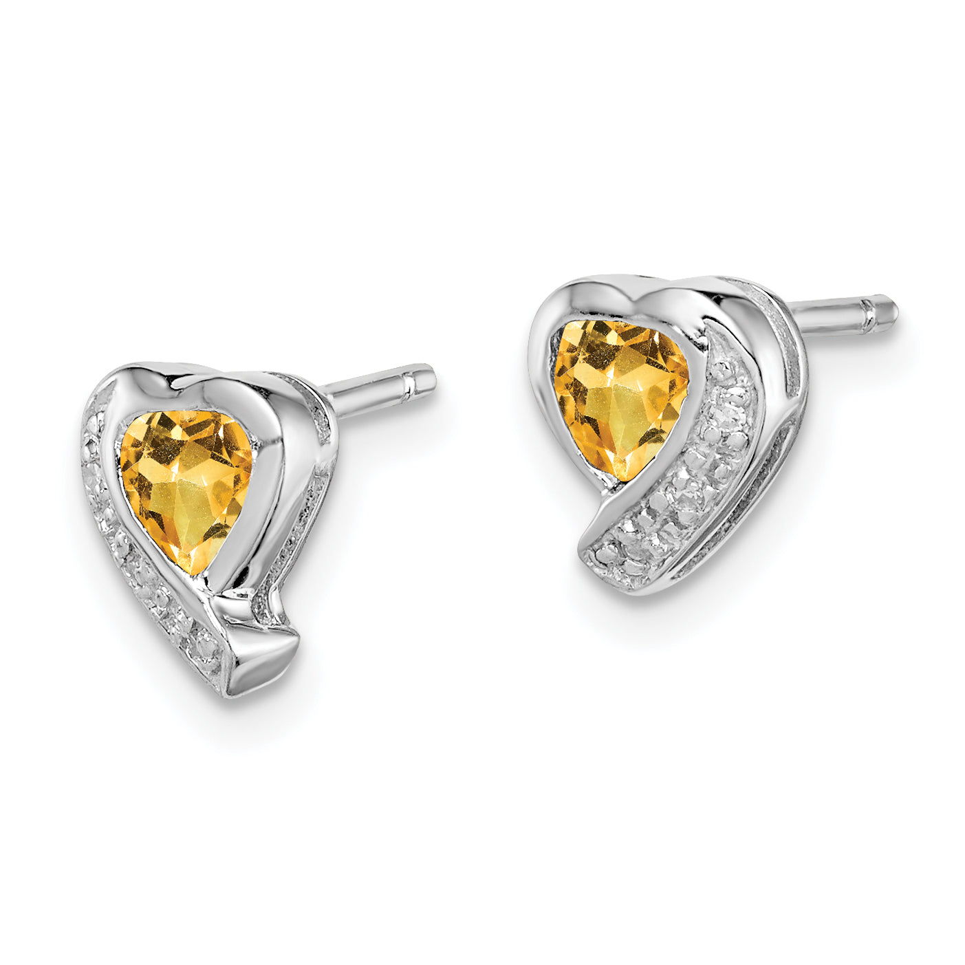Sterling Silver Rhodium-plated Citrine and Diamond Heart Earrings Secondary image