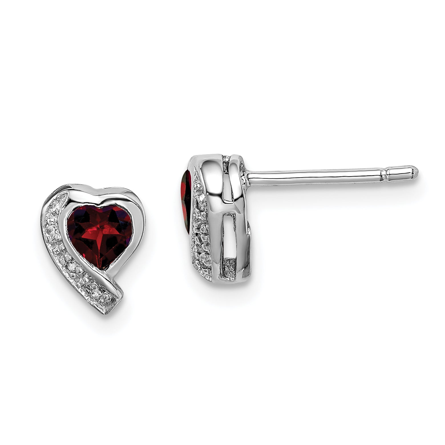Sterling Silver Rhodium-plated Garnet and Diamond Heart Earrings Main image