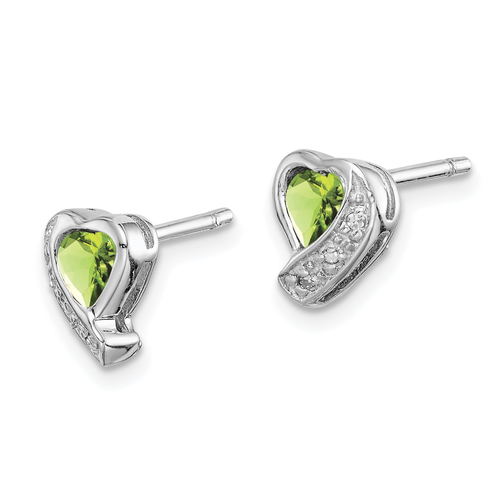 Sterling Silver Rhodium-plated Peridot and Diamond Heart Earrings Secondary image