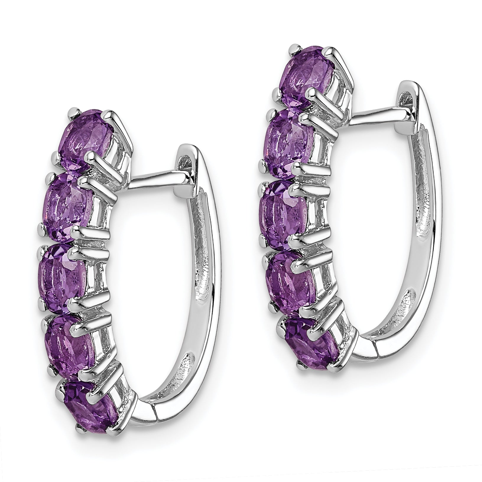 Sterling Silver Rhodium-plated Polished Amethyst Hinged Hoop Earrings Secondary image