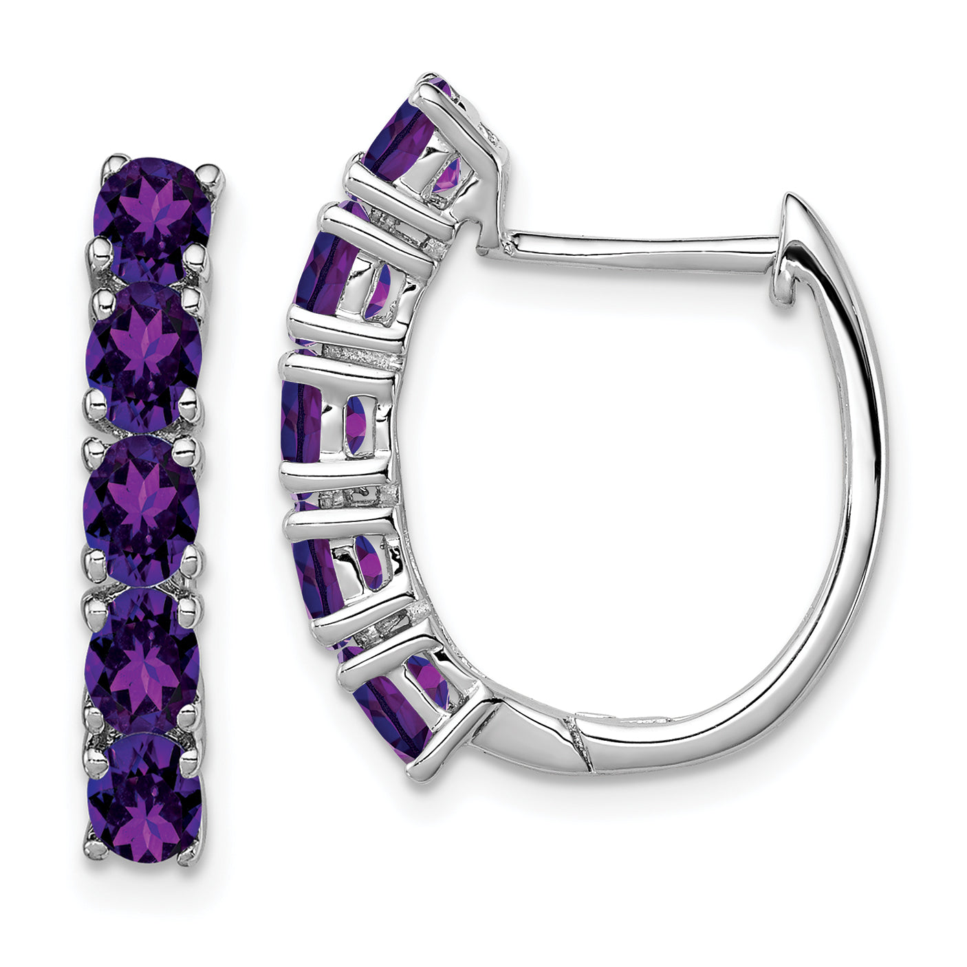 Sterling Silver Rhodium-plated Polished Amethyst Hinged Hoop Earrings Main image