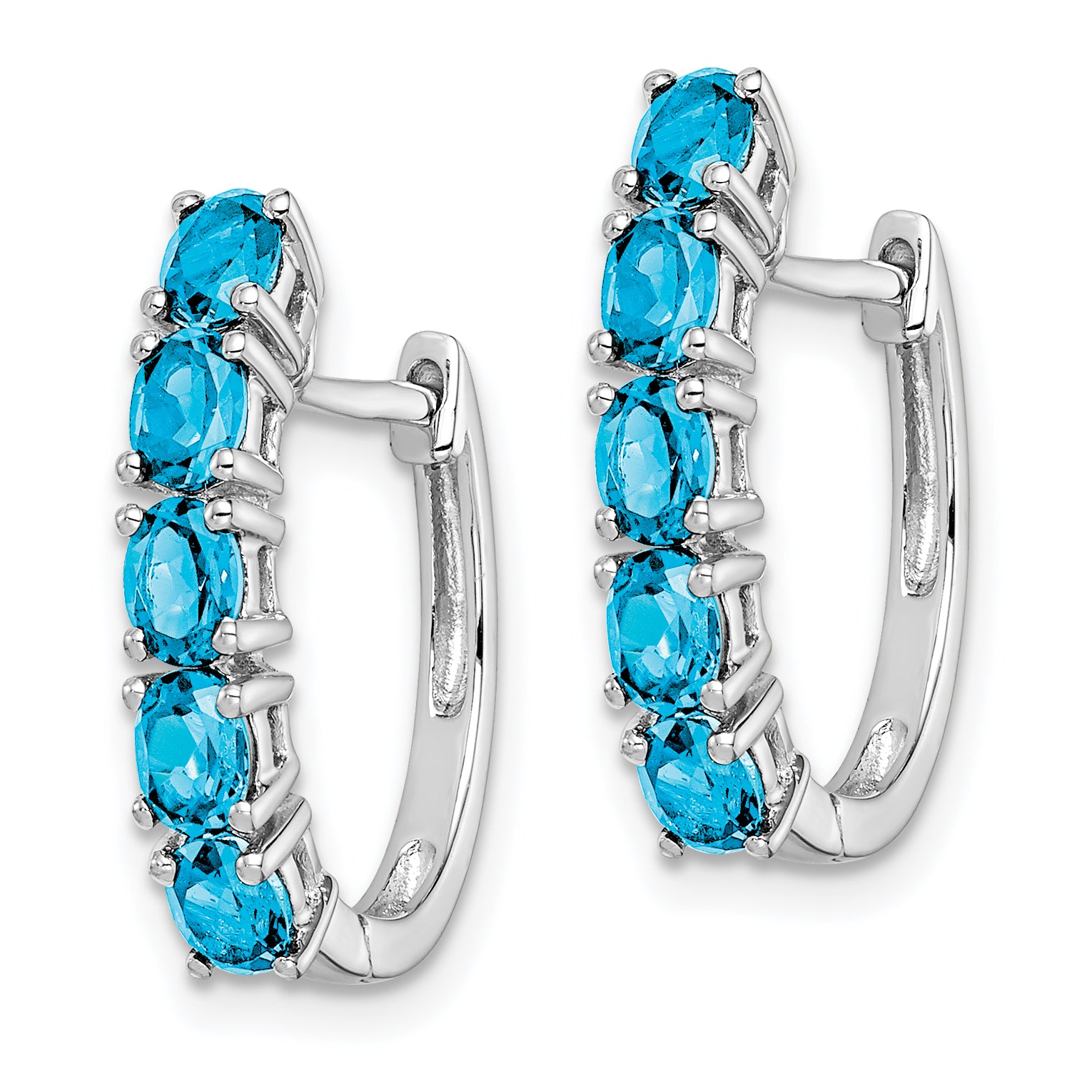 Sterling Silver Rhodium Plated Polished Blue Topaz Hinged Hoop Earrings Secondary image