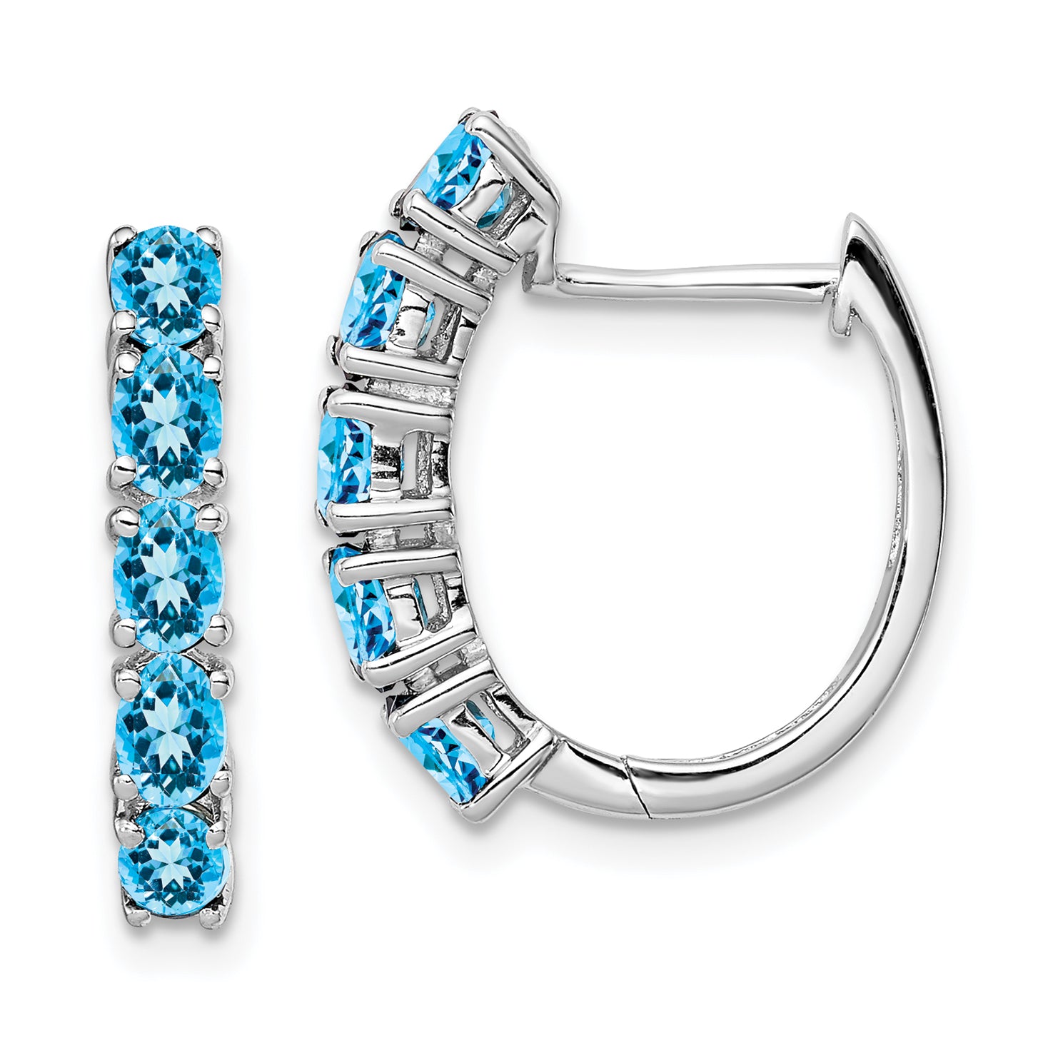 Sterling Silver Rhodium Plated Polished Blue Topaz Hinged Hoop Earrings Main image