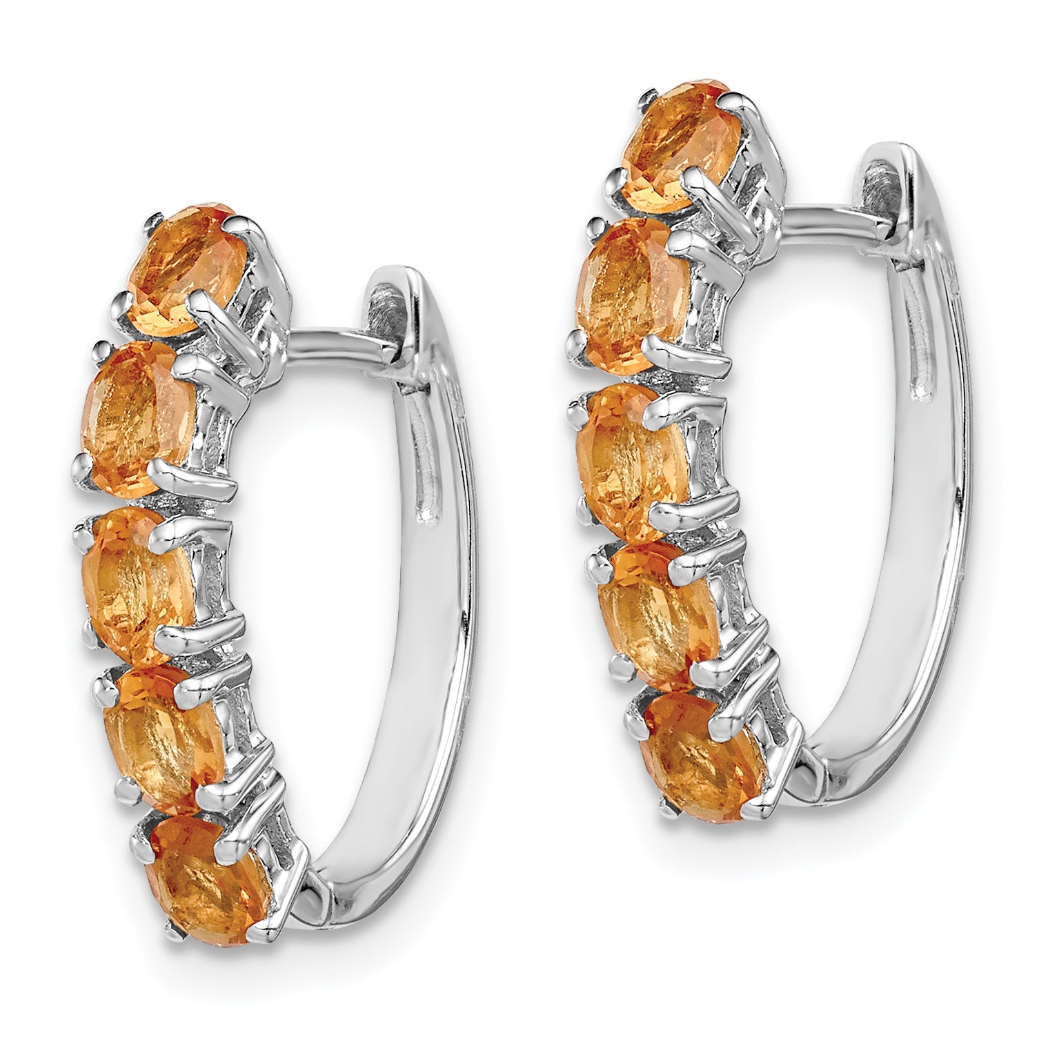 Sterling Silver Rhodium-plated Polished Citrine Hinged Hoop Earrings Secondary image