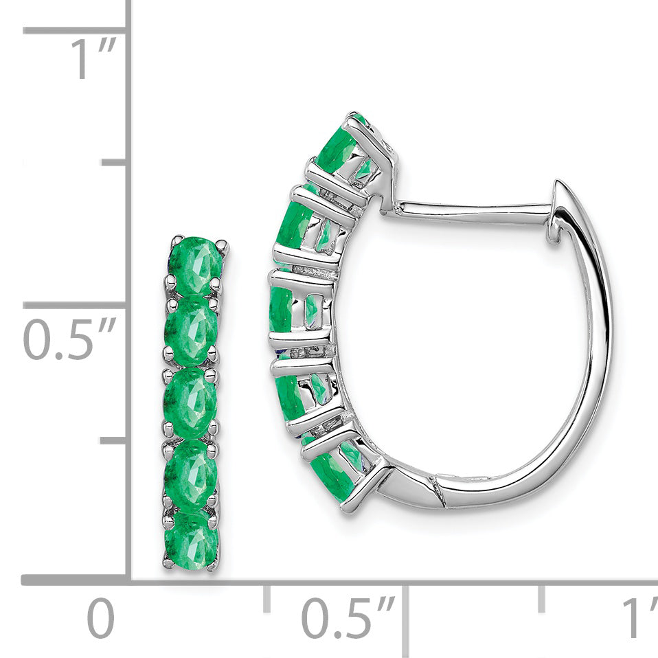 Sterling Silver Rhodium-plated Polished Emerald Hinged Hoop Earrings