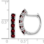 Sterling Silver Rhodium-plated Polished Garnet Hinged Hoop Earrings