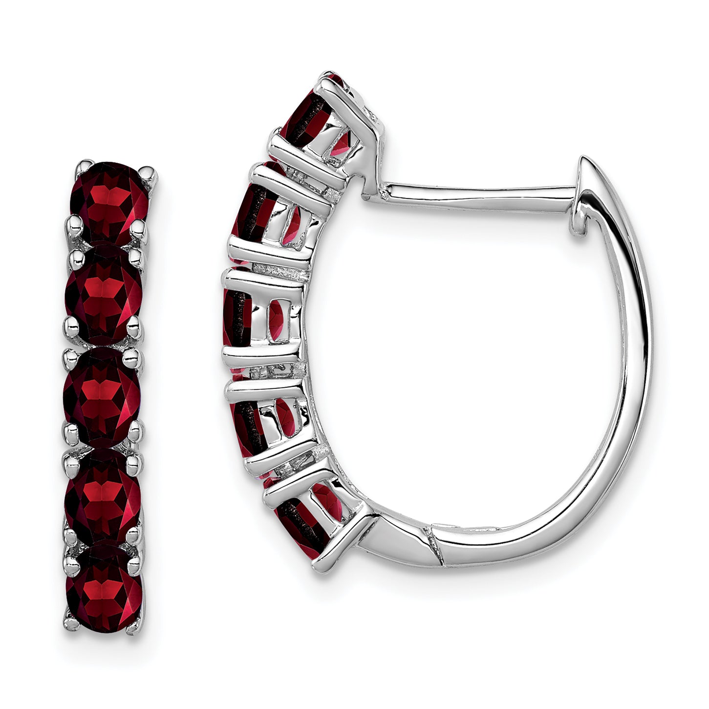 Sterling Silver Rhodium-plated Polished Garnet Hinged Hoop Earrings Main image